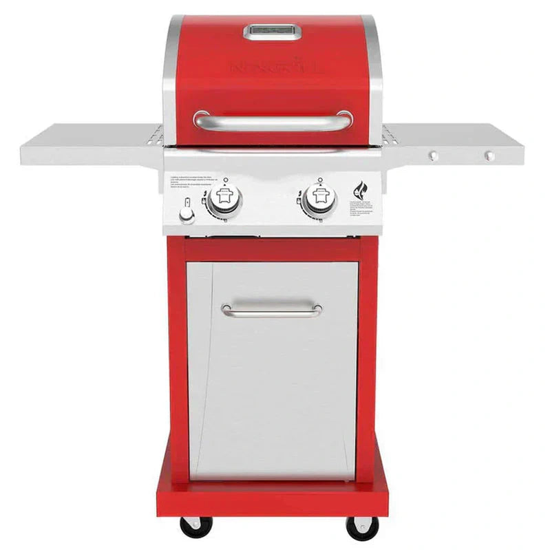 2-Burner Propane Gas Grill, Red Stainless Steel, 28,000 BTUs, Compact Design