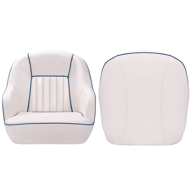 Pontoon Boat Seat, Captains Bucket Boat Seat, Back Folding Boat, Boat Cabin Seating – White & Blue