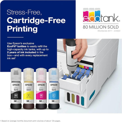 Epson EcoTank ET-4800 Wireless All-in-One Inkjet Printer, White Cartridge-Free, Scanner, Copier, Fax, ADF, Ethernet, Home Office