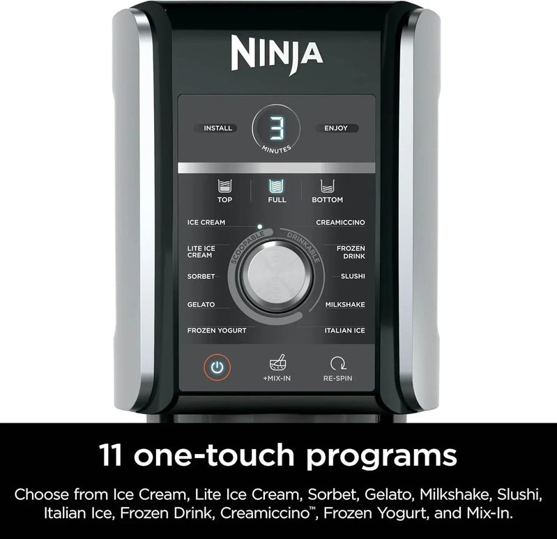 Ninja NC301 CREAMi Ice Cream Maker, for Gelato, Mix-ins, Milkshakes, Sorbet, Smoothie Bowls & More, 7 One-Touch Programs, with (2) Pint Containers & Lids, Compact Size, Perfect for Kids, Silver