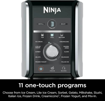 Ninja NC301 CREAMi Ice Cream Maker, for Gelato, Mix-ins, Milkshakes, Sorbet, Smoothie Bowls & More, 7 One-Touch Programs, with (2) Pint Containers & Lids, Compact Size, Perfect for Kids, Silver