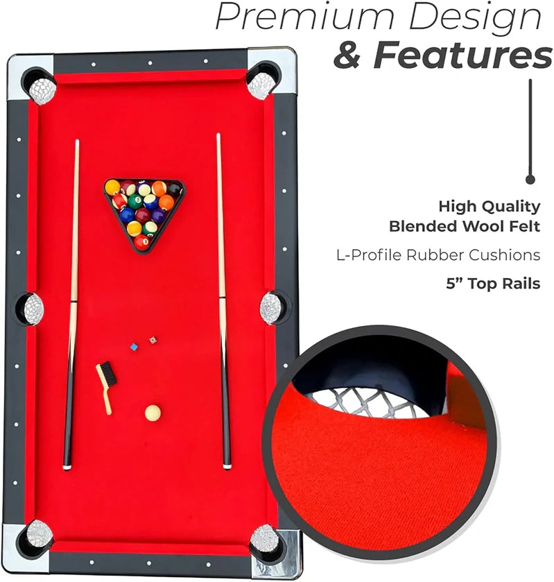 6 Ft Portable Pool Table, Adults Folding Billiards Tables for Game Room with Easy Foldable Storage, Includes Full Set of Billiard Balls, Cues, Chalk & Brush