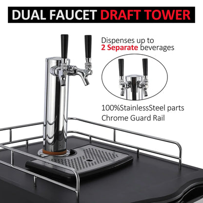 Beer Kegerator, Dual Tap Draft Beer Dispenser, Full Size Stainless Steel Keg Refrigerator With Drip Tray, CO2 Cylinder, 32°F- 50°F Temperature Control, 170L