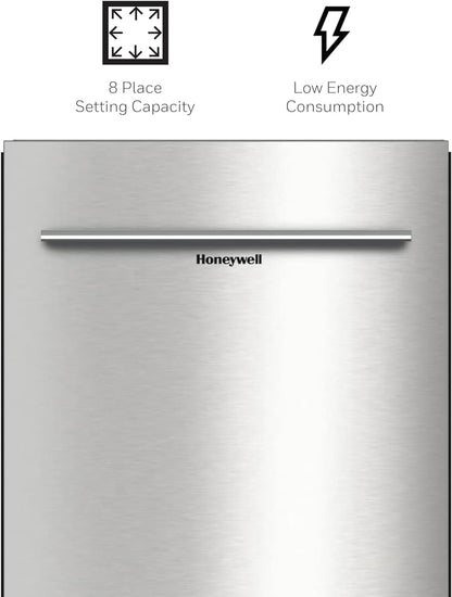 Honeywell 18 Inch Dishwasher with 8 Place settings, 6 Washing Programs, Stainless Steel Tub, UL/Energy Star- Stainless Steel