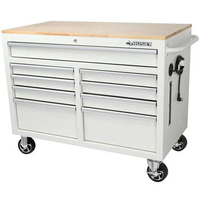 46-in W x 24.5-in D 9-Drawer Mobile Workbench with Hardwood Top and Power Station Gloss Black