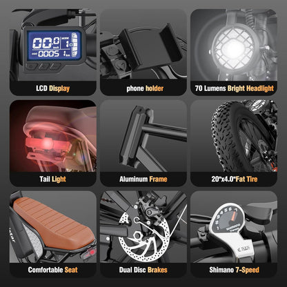 Electric Bike Q20, 2000W, 37Mph, 20" Fat Tires