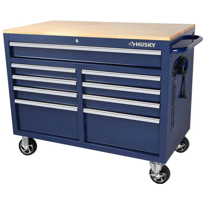 46-in W x 24.5-in D 9-Drawer Mobile Workbench with Hardwood Top and Power Station Gloss Black
