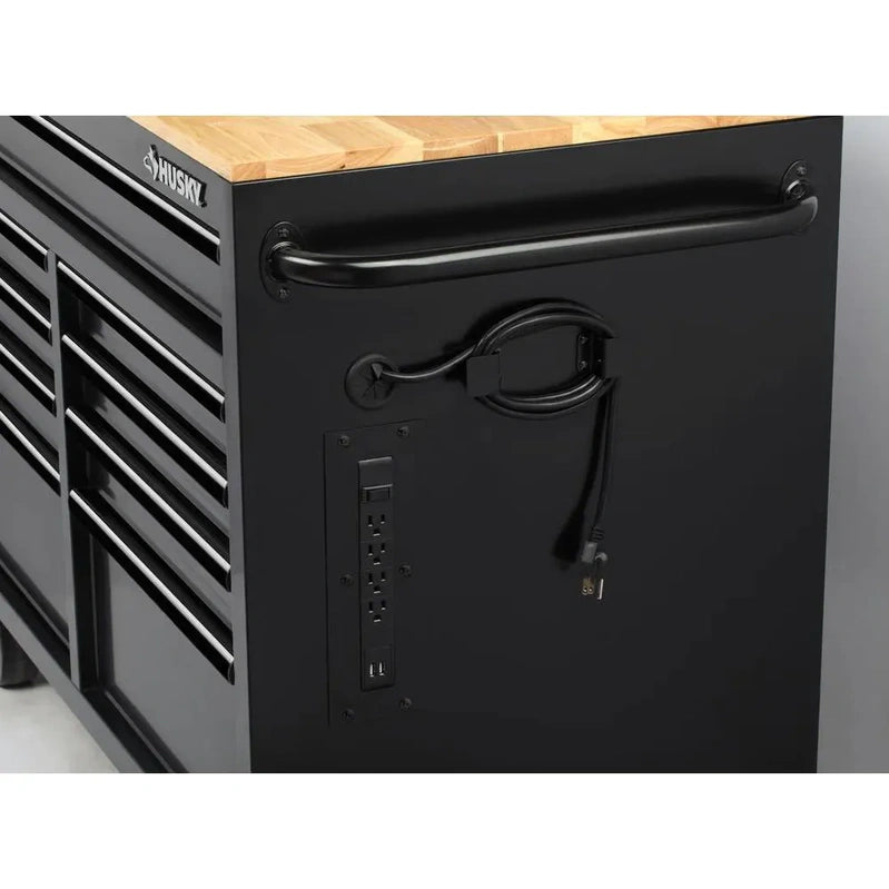 46-in W x 24.5-in D 9-Drawer Mobile Workbench with Hardwood Top and Power Station Gloss Black
