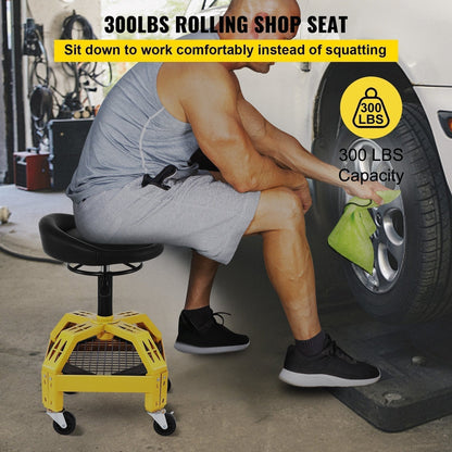 Heavy-Duty Rolling Garage Stool Adjustable Mechanic Stool W/ Casters