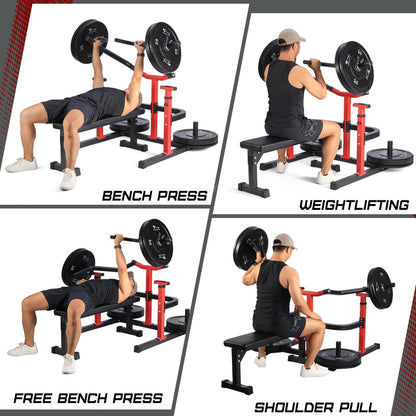 Chest Press Machine, 1050LBS Capacity, Independent Converging Arms, Weight Bench Press with Adjustable Flat Bench for Upper Body Workouts, Red