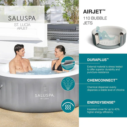 Inflatable Hot Tub Spa (71" x 26") | Portable Hot Tub with 2 Covers (1 Energy-Efficient Thermal Cover and 1 Standard Cover) | Fits Up to 2-4 Persons | Black