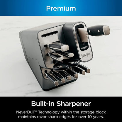 Ninja K32017 Foodi NeverDull 17 Piece Premium Knife System Block Set with Built-in Sharpener, Stainless Steel/Black