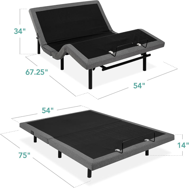 Best Choice Products Ergonomic Twin XL Size Adjustable Bed Frame, Electric Base w/Wireless Remote Control, Nightlight, Massager, 2 USB Ports