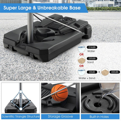 Portable Outdoor Basketball Hoop 64''-79'' Adjustable Poolside Basketball Goal System with 44" Backboard Wheeled Fillable Base