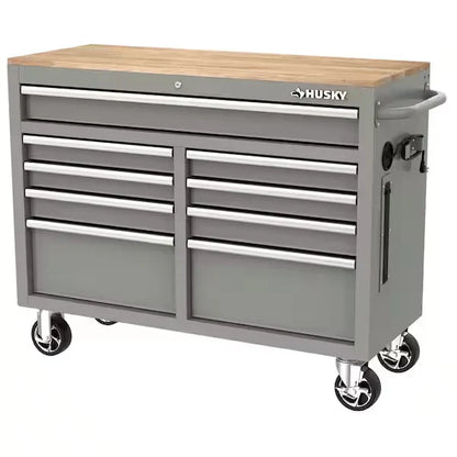 46-in W x 24.5-in D 9-Drawer Mobile Workbench with Hardwood Top and Power Station Gloss Black
